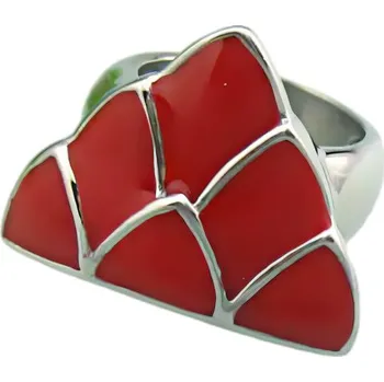 Prsten Červený geometrický prsten s moderním designem a stříbrnou barvou, velikost 12 g 59,5