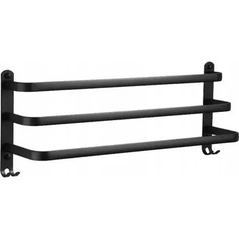 Věšák KOUPELNOVÝ VĚŠÁK NA RUČNÍKY TŘÍRAMENNÝ HLINÍKOVÝ 60 CM + HÁČKY