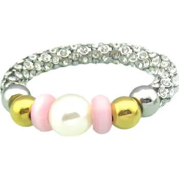 Náramek Náramek s perlovým středem a barevnými korálky, průměr 16mm, elegantní design se stříbrnou barvou.