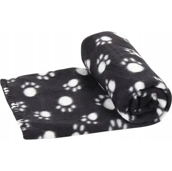 Pelíšek pro psa Deka pro psa kočku 100x160 cm černá s tlapkami, měkký fleece