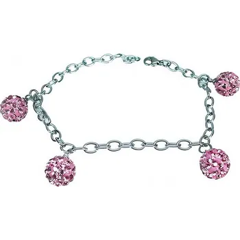 Náramek Náramek s růžovými krystaly a stříbrnou barvou, délka 20 cm, průměr korálků 10 mm.