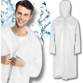 Pláštěnka Unisex bílý dlouhý pláštěnka s kapucí na výlety a kempování