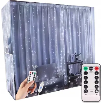 Vánoční dekorace SVĚTELNÝ ZÁVĚS STUDENÁ BÍLÁ 300 LED 3x3 USB VÁNOČNÍ GIRLANDA NA STROMEČEK S DÁLKOVÝM OVLÁDÁNÍM