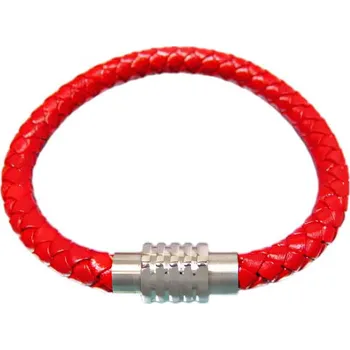 Náramek Náramek z červené pletené kůže s ocelovým zapínáním, stylový a moderní design, ideální pro každodenní nošení.