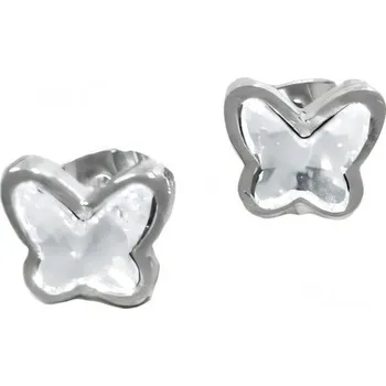 Náušnice Náušnice s motýlkem a krystalem v srdci, stříbrná barva, elegantní design pro každodenní nošení.