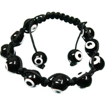 Náramek Náramek s černými korálky a bílými očky, šířka 10 mm, stylový a moderní doplněk pro každodenní nošení.