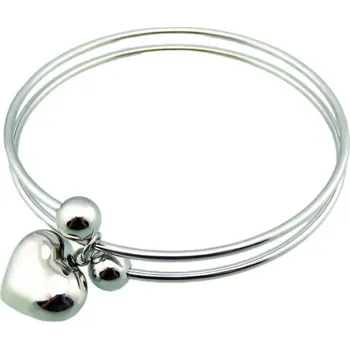 Náramek Náramek srdce se dvěma kuličkami, vnitřní průměr 66x2mm, přívěsek 19x15mm, váha 16g.