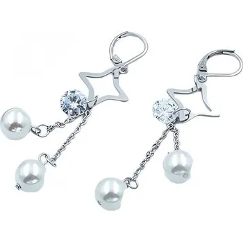 Náušnice Náušnice s hvězdou a perlami, délka 54 mm, šířka 16 mm, stříbrná barva, elegantní design.
