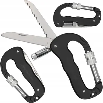 JB Tacticals Karabina s nožem, pilkou a svítilnou MULTITOOL 5v1 JB-06 BLK