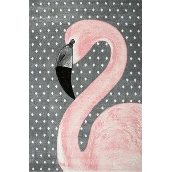 Koberec KOBEREC ŠEDÝ RŮŽOVÝ DÍVČÍ MĚKKÝ VELKÝ PLAMEŇÁK TEČKY LIME 140x190 cm