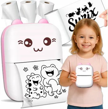 Příslušenství pro čtečku elektronické knihy Mini Termální Tiskárna DRUKUŚ RŮŽOVÁ + 3 Role Průhledných Nálepek