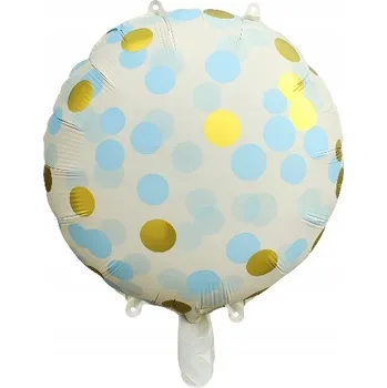 Balónek Fóliový balónek Kulatý bílý s modro-zlatými puntíky na oslavu narozenin, 45 cm