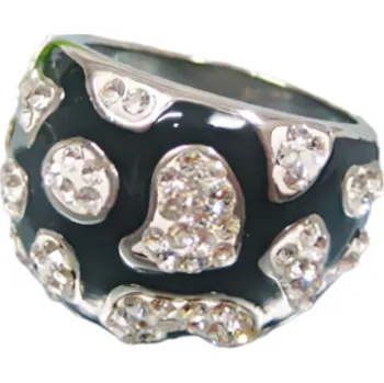 Prsten Stylový černý prsten s kamínky ve stříbrné barvě, elegantní design a moderní vzhled. 54,4