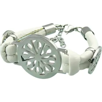 Náramek Náramek s květinovým motivem a bílou šňůrkou, průměr 30 mm, váha 23 g.