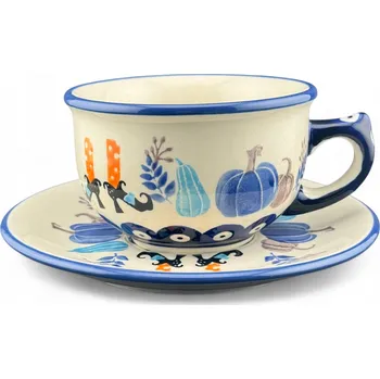 Velký Šálek s podšálkem na Halloween 300 ml Dekorace PS15 Bolesławiec Keramika