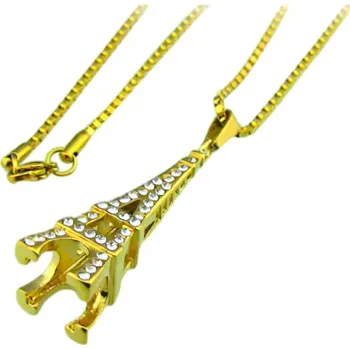 Přívěsek Přívěsek ve tvaru Eiffelovy věže se zirkony a řetízkem, délka řetízku 700x1.5mm, rozměr přívěsku 47x14mm.