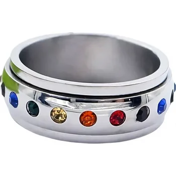 Prsten Ocelový prsten s barevnými kameny, výška 8 mm, velikosti 5-12, stříbrná barva. 64,6