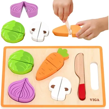 Dřevěná hračka DŘEVĚNÁ MONTESSORI VKLÁDAČKA EDUKAČNÍ TŘÍDIČ ZELENINA K KRÁJENÍ VIGA