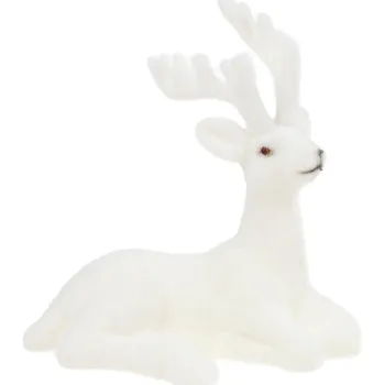 Vánoční dekorace SOB FLOKOVANÁ BÍLÁ VELUROVÁ FIGURKA VÁNOČNÍ DEKORACE OZDOBNÝ JELEN