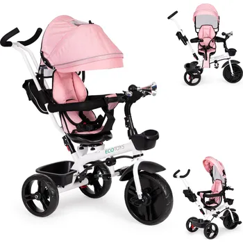 Dětská tříkolka Tříkolka otočná sedačka se stříškou Růžová ECOTOYS