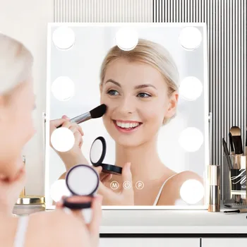 Zrcadlo Zrcadlo pro toaletní stolek Hollywood Bílé s LED osvětlením 36x29 pro make-up