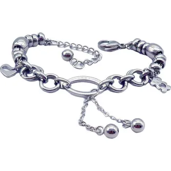 Náramek Náramek s kuličkami a přívěsky, délka 170 mm, šířka 2,5 mm, hmotnost 19 g.