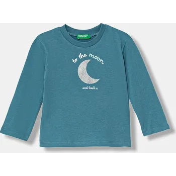 Chlapecké tričko Dětské bavlněné tričko s dlouhým rukávem United Colors of Benetton 3ATNG10L7.P.Seasonal tyrkysová 67X, vel. 98