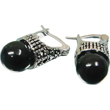Náušnice Náušnice s černou perlou a zdobením v stříbrné barvě, elegantní design, kód produktu: 7NE5152