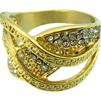 Prsten Zlatý prsten s krystaly a vzorem, výška 15 mm, hmotnost 8 g 57