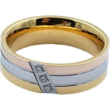 Prsten Zlatý prsten s barevnými pruhy a kamínky, velikost 6-8, výška 6 mm, hmotnost 4,6 g 54,4