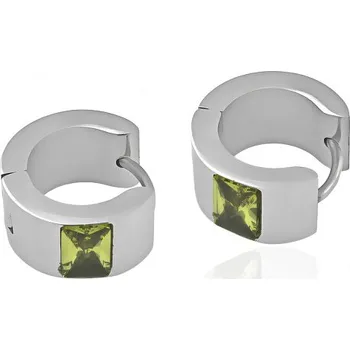 Náušnice Náušnice s zeleným krystalem ve stříbrné barvě, elegantní hoop design, kód produktu 6NE0279