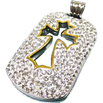 Přívěsek Přívěsek s křížem a krystalovým zdobením, stříbrná barva, rozměry 4,5 cm x 2,5 cm.