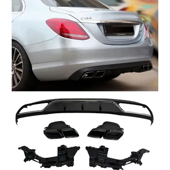 Tuning PROTEC Zadní difuzor s chromovou lištou a černými koncovkami výfuku pro Mercedes C-Class W205 (standardní výbava)