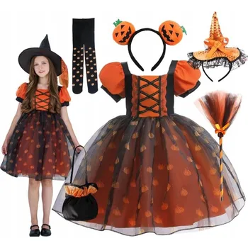 Karnevalový kostým KOSTÝM PŘEVLEK ČARODĚJNICE JEŽIBABA NA HALLOWEEN 134 140 SADA 6 KS.