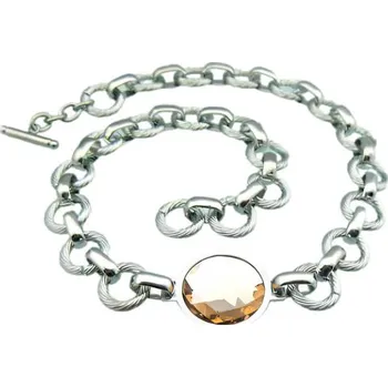 Řetízek Ocelový náhrdelník s oválným kamenem a stříbrnou barvou, délka 450 mm, šířka 13 mm, hmotnost 52 g, průměr kamene 23.5 mm.