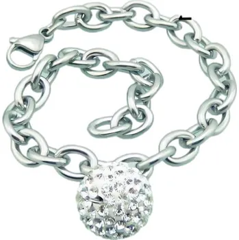 Náramek Náramek s kuličkou a krystaly, ocelový náramek na nohu, délka 200 mm, šířka 8 mm, kulička 16 mm, hmotnost 23 g.