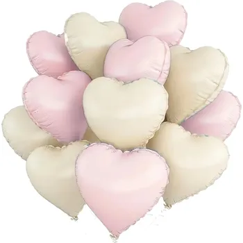 Balónek Fóliové BALÓNKY SRDCE RŮŽOVÉ KRÉMOVÉ dekorace HEL 10 Ks 45 cm srdce narozeniny