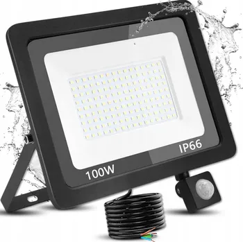 LED reflektor Ecolight 100W černý s pohybovým a soumrakovým senzorem IP65