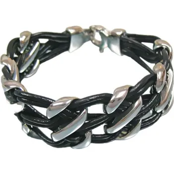 Náramek Náramek s pleteným designem ve stříbrné barvě, délka 210 mm, šířka 23 mm.