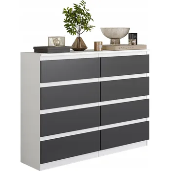 Komoda VELKÁ KOMODA GABRIEL 8 ZÁSUVEK 120 cm VYSOKÁ 92 cm BÍLÁ MATNÁ / ANTRACIT
