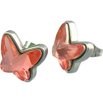 Náušnice Náušnice ve tvaru motýla s růžovým kamenem, rozměr 13.7x12 mm, hmotnost 5.3 g.