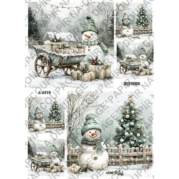 Umělecký papír Rýžový a soft papír na decoupage - Sněhulák - KB4519 Materiál: Soft, Rozměr: A4