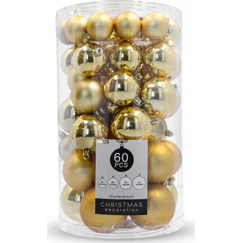 Vánoční dekorace Vánoční Baňky zlaté plastové nerozbitné sada 60 ks