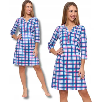 Dámské pyžamo Noční košile Moraj s kostkovaným vzorem, 3/4 rukávy, nad kolena, velikost XXL