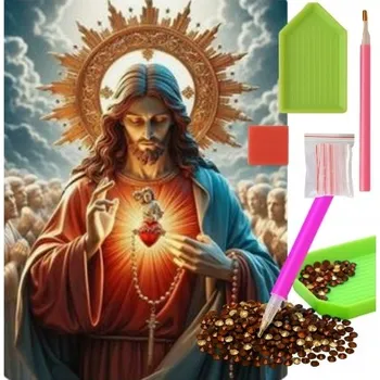 Obraz Diamantová Výšivka Mozaika Diamond Painting Ježíš Kristus Srdce 30x40cm 5D