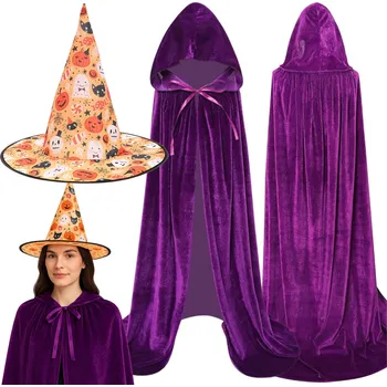 Karnevalový kostým Plášť čarodějnice, kouzelníka, dlouhý kostým, klobouk čarodějnice, fialová