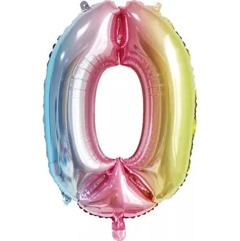 Balónek BALÓNEK ČÍSLICE 0 NAROZENINY PLES VÝROČÍ KARNEVAL HELIUM VELKÝ 75 CM DUHOVÝ