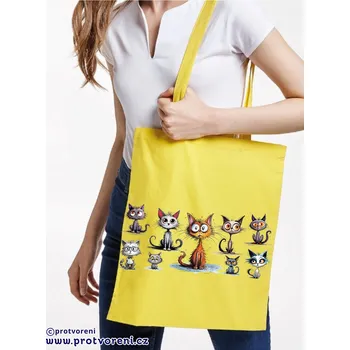 Nákupní taška Taška s potiskem Textilní taška, Kočičí tlupa, 41x37cm, mix barev, 1 kus Vyberte si barvu ZDE:: žlutá