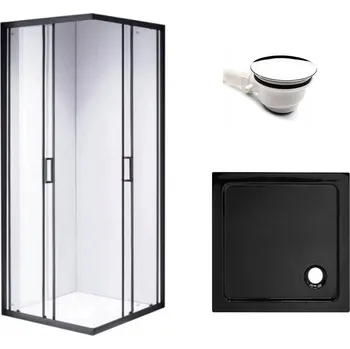 BPS-koupelny Čtvercový sprchový kout HYD-SK30A 80x80 černá/transparent + vanička HYD-SSV-ST02A černá