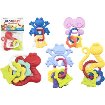 Gumové kousátko + přívěsky 12cm 5 druhy v sáčku 0m+